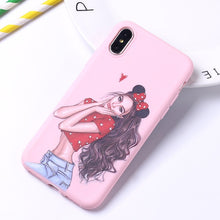 Load image into Gallery viewer, Fashion Queen Classy Paris Girl Summer Travel Mom Baby Soft Silicone Candy Case Coque For iPhone 6 5S 8 8Plus X XS Max 7 7Plus